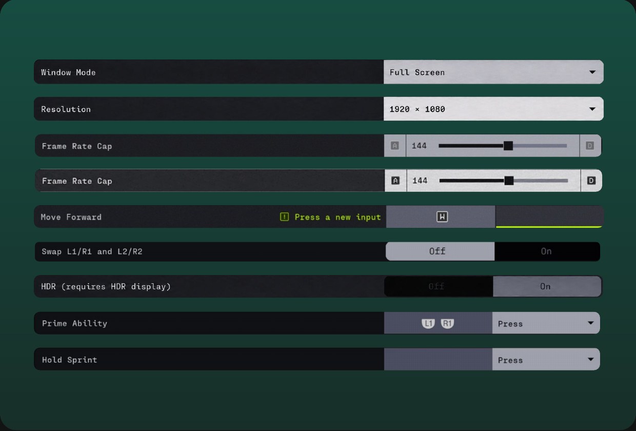 The same components assembled into settings rows for video, controls and display options