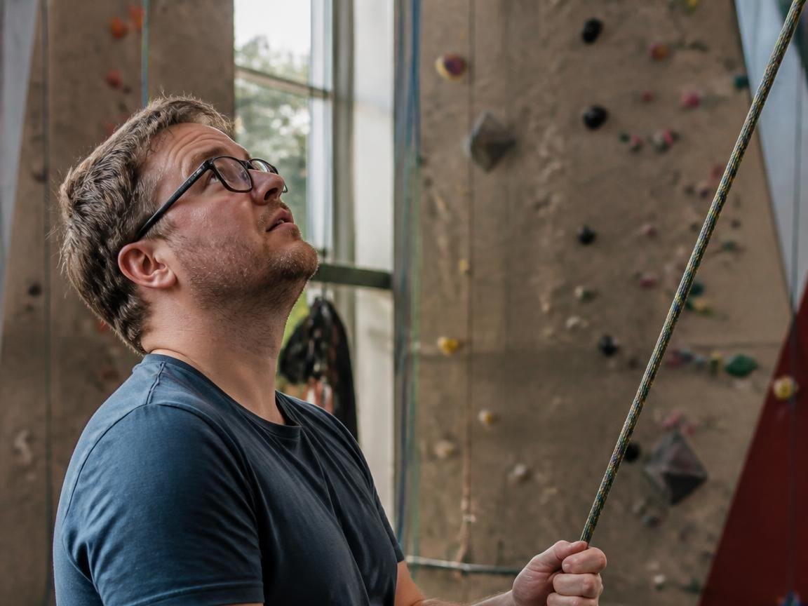 Andre Whitfield watching a climber from the ground