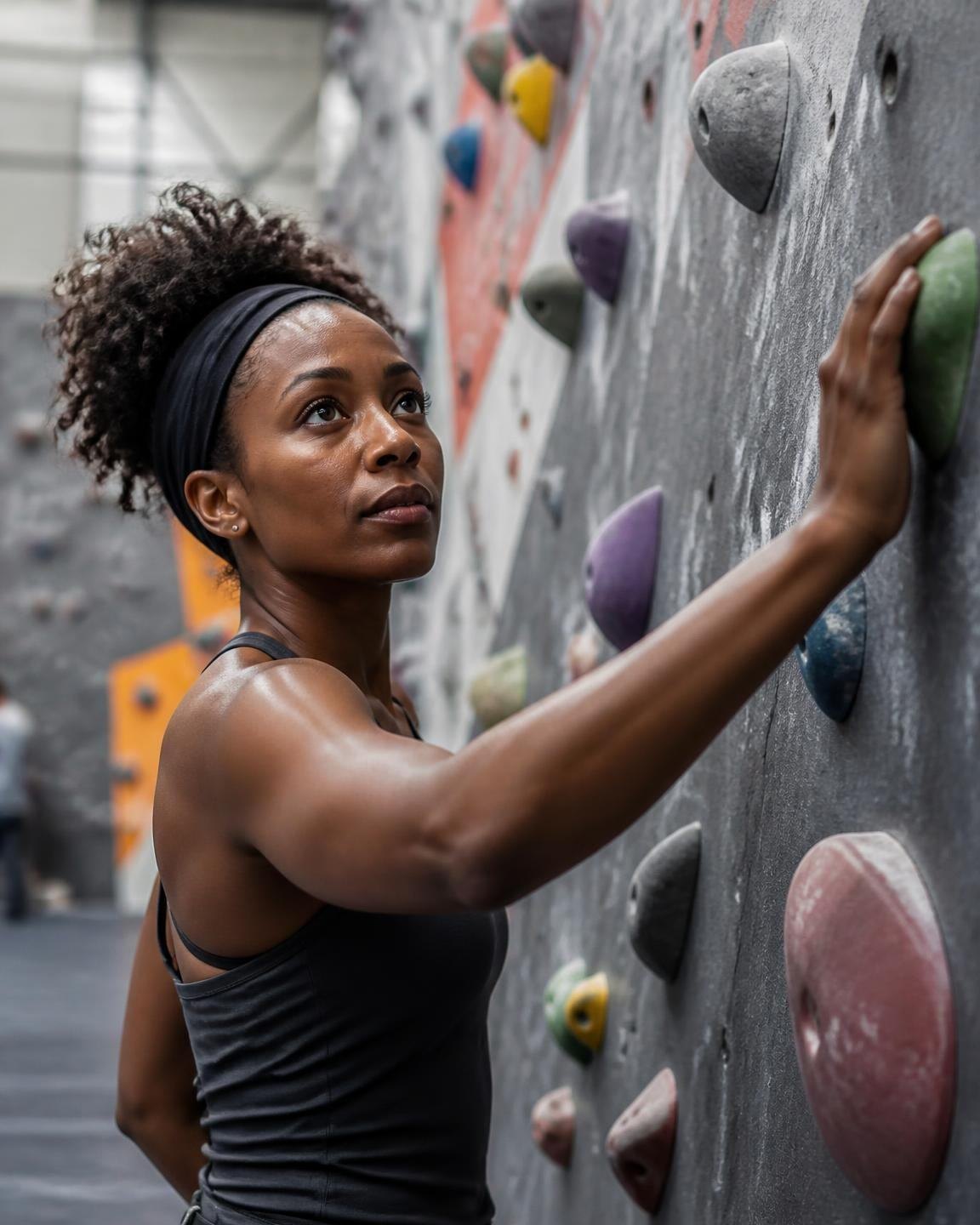 Renee Brown reaching for a hold