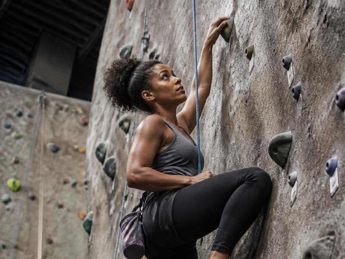 Renee Brown climbing an indoor wall